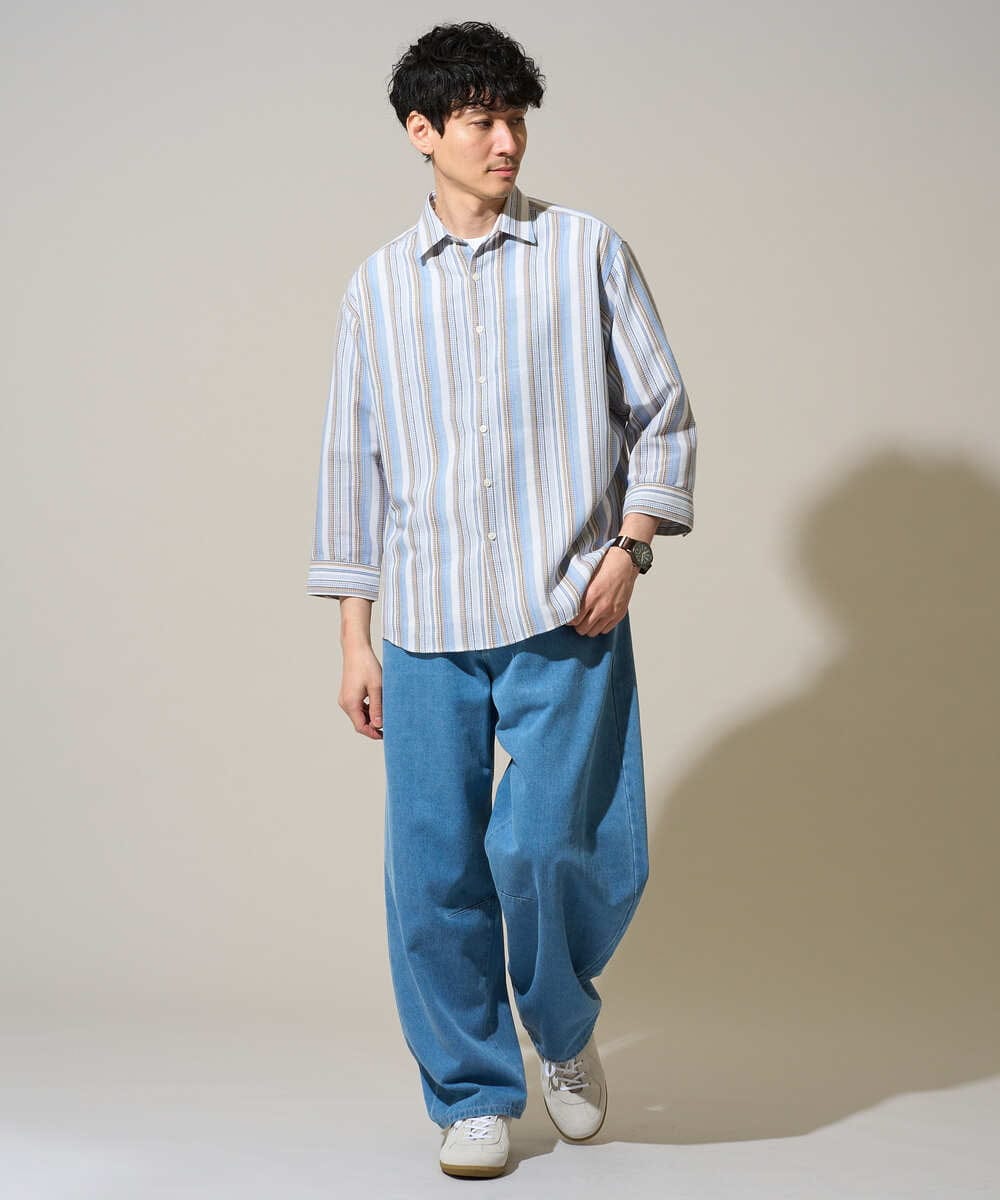 KHBGD36064 a.v.v MEN(アー・ヴェ・ヴェ) 【洗濯機で洗える】カラーストライプシチブソデシャツ オレンジ