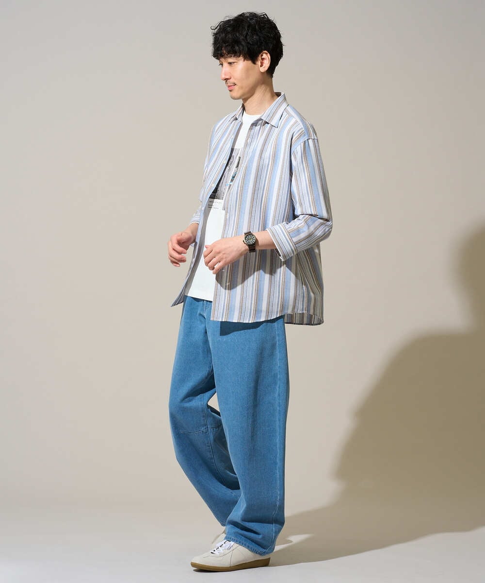 KHBGD36064 a.v.v MEN(アー・ヴェ・ヴェ) 【洗濯機で洗える】カラーストライプシチブソデシャツ オレンジ