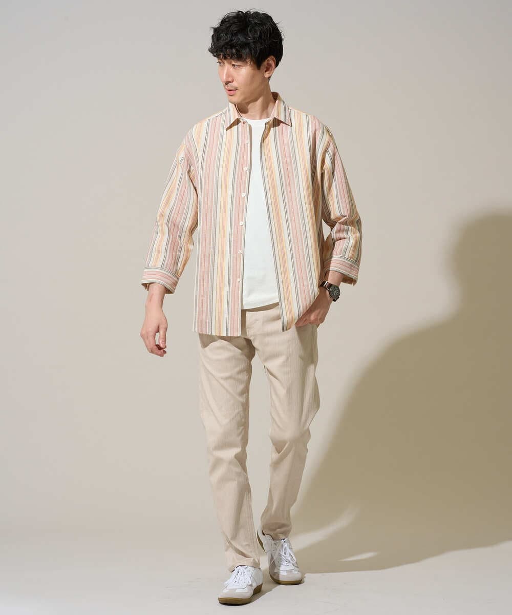 KHBGD36064 a.v.v MEN(アー・ヴェ・ヴェ) 【洗濯機で洗える】カラーストライプシチブソデシャツ オレンジ