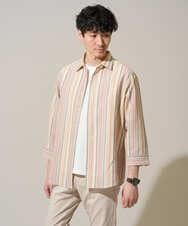 KHBGD36064 a.v.v MEN(アー・ヴェ・ヴェ) 【洗濯機で洗える】カラーストライプシチブソデシャツ オレンジ