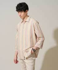 KHBGD36064 a.v.v MEN(アー・ヴェ・ヴェ) 【洗濯機で洗える】カラーストライプシチブソデシャツ オレンジ