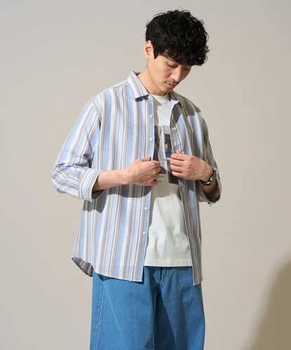 KHBGD36064 a.v.v MEN 【洗濯機で洗える】カラーストライプシチブソデシャツ