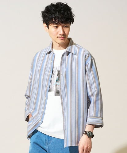 KHBGD36064 a.v.v MEN 【洗濯機で洗える】カラーストライプシチブソデシャツ
