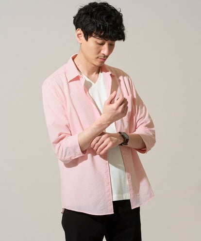 KHBGD37064 a.v.v MEN 【イージーケア/洗濯機で洗える/毛玉になりにくい/ストレッチ】メッシュシアサッカーシチブソデシャツ