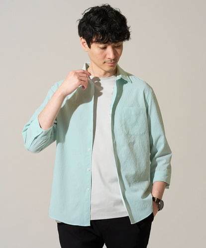 KHBGD37064 a.v.v MEN 【イージーケア/洗濯機で洗える/毛玉になりにくい/ストレッチ】メッシュシアサッカーシチブソデシャツ