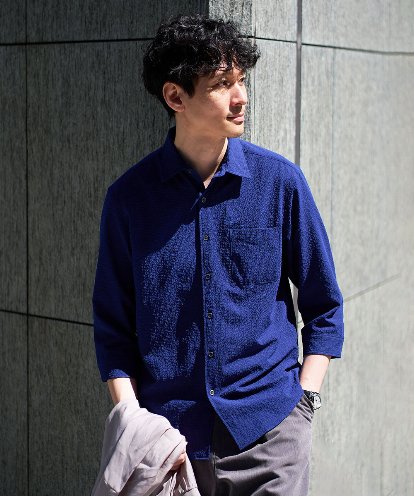 KHBGD37064 a.v.v MEN 【イージーケア/洗濯機で洗える/毛玉になりにくい/ストレッチ】メッシュシアサッカーシチブソデシャツ