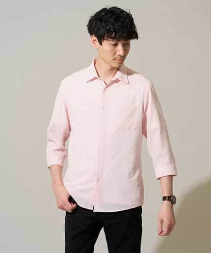 KHBGD37064 a.v.v MEN 【イージーケア/洗濯機で洗える/毛玉になりにくい/ストレッチ】メッシュシアサッカーシチブソデシャツ