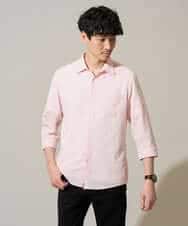 KHBGD37064 a.v.v MEN(アー・ヴェ・ヴェ) 【イージーケア/洗濯機で洗える/毛玉になりにくい/ストレッチ】メッシュシアサッカーシチブソデシャツ ピンク