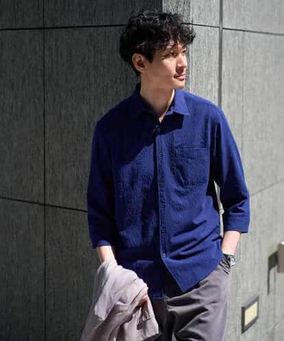 KHBGD37064 a.v.v MEN 【イージーケア/洗濯機で洗える/毛玉になりにくい/ストレッチ】メッシュシアサッカーシチブソデシャツ