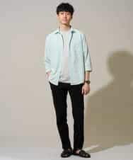 KHBGD37064 a.v.v MEN(アー・ヴェ・ヴェ) 【イージーケア/洗濯機で洗える/毛玉になりにくい/ストレッチ】メッシュシアサッカーシチブソデシャツ ブルー