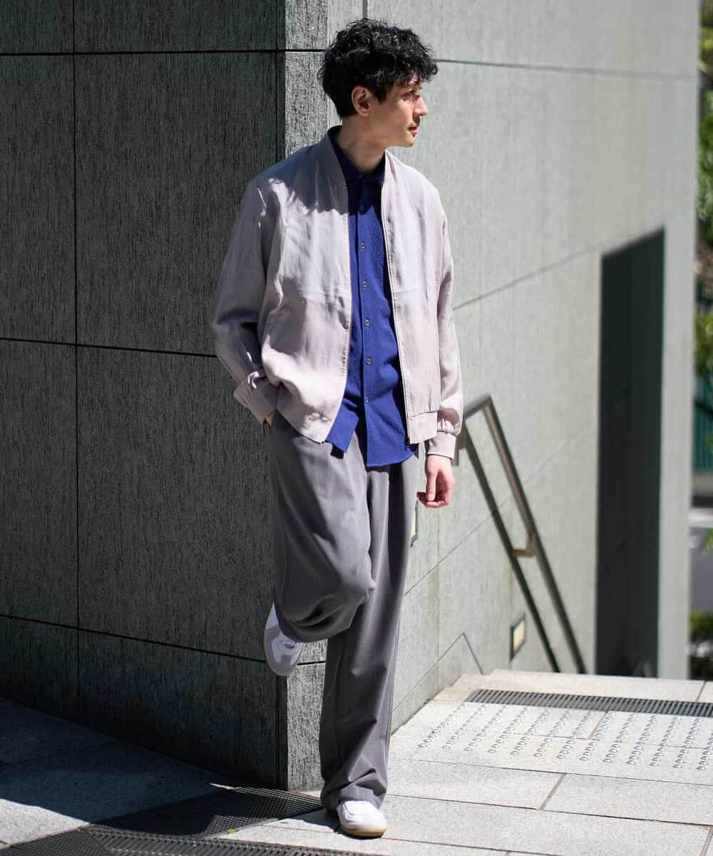 KHBGD37064 a.v.v MEN(アー・ヴェ・ヴェ) 【イージーケア/洗濯機で洗える/毛玉になりにくい/ストレッチ】メッシュシアサッカーシチブソデシャツ ブルー