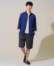 KHBGD37064 a.v.v MEN(アー・ヴェ・ヴェ) 【イージーケア/洗濯機で洗える/毛玉になりにくい/ストレッチ】メッシュシアサッカーシチブソデシャツ ブルー