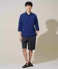 KHBGD37064 a.v.v MEN(アー・ヴェ・ヴェ) 【イージーケア/洗濯機で洗える/毛玉になりにくい/ストレッチ】メッシュシアサッカーシチブソデシャツ ブルー