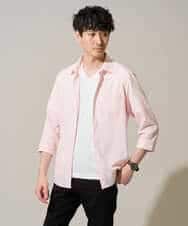 KHBGD37064 a.v.v MEN(アー・ヴェ・ヴェ) 【イージーケア/洗濯機で洗える/毛玉になりにくい/ストレッチ】メッシュシアサッカーシチブソデシャツ ブルー