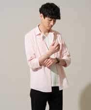 KHBGD37064 a.v.v MEN(アー・ヴェ・ヴェ) 【イージーケア/洗濯機で洗える/毛玉になりにくい/ストレッチ】メッシュシアサッカーシチブソデシャツ ブルー