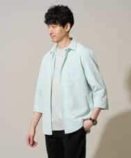 KHBGD37064 a.v.v MEN(アー・ヴェ・ヴェ) 【イージーケア/洗濯機で洗える/毛玉になりにくい/ストレッチ】メッシュシアサッカーシチブソデシャツ ブルー