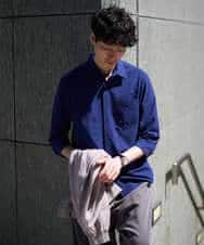 KHBGD37064 a.v.v MEN(アー・ヴェ・ヴェ) 【イージーケア/洗濯機で洗える/毛玉になりにくい/ストレッチ】メッシュシアサッカーシチブソデシャツ ブルー