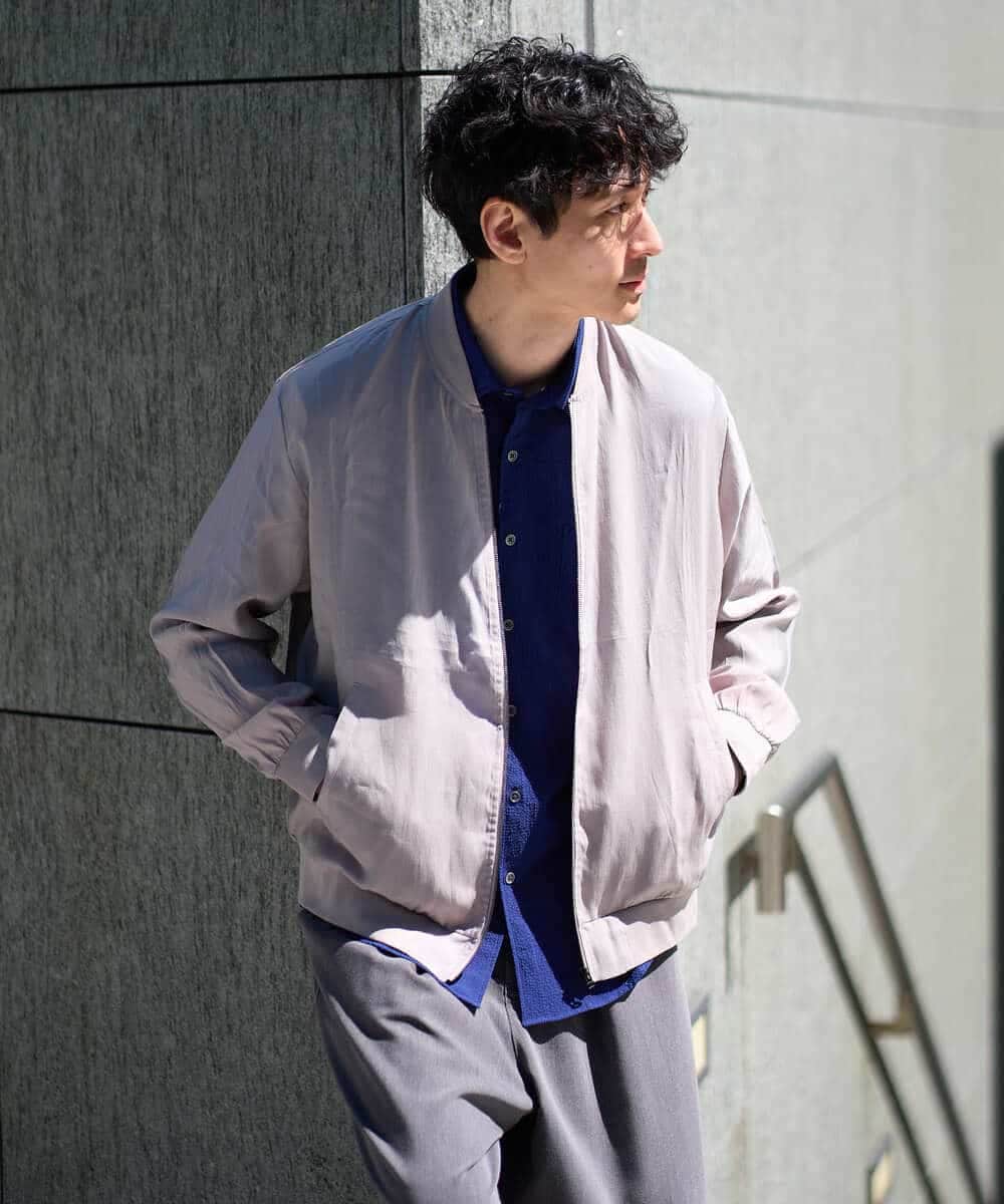 KHBGD37064 a.v.v MEN(アー・ヴェ・ヴェ) 【イージーケア/洗濯機で洗える/毛玉になりにくい/ストレッチ】メッシュシアサッカーシチブソデシャツ ブルー