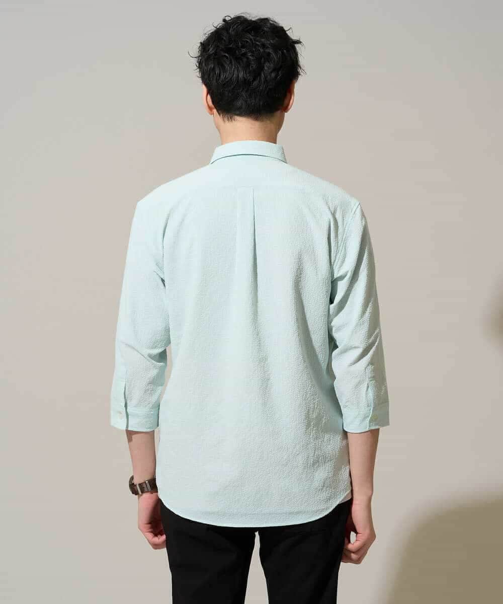 KHBGD37064 a.v.v MEN(アー・ヴェ・ヴェ) 【イージーケア/洗濯機で洗える/毛玉になりにくい/ストレッチ】メッシュシアサッカーシチブソデシャツ ブルー