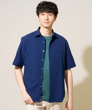 KHBGD44059 a.v.v MEN(アー・ヴェ・ヴェ) さらっと快適【ストレッチ/イージーケア/洗濯機で洗える/毛玉になりにくい】マイクロシアサッカーシャツ ネイビー