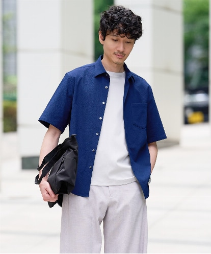 KHBGD44059 a.v.v MEN さらっと快適【ストレッチ/イージーケア/洗濯機で洗える/毛玉になりにくい】マイクロシアサッカーシャツ
