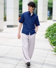 KHBGD44059 a.v.v MEN(アー・ヴェ・ヴェ) マイクロシアサッカーシャツ【快適ストレッチ / イージーケア / 洗濯機で洗える】 ライトグレー