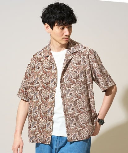 KHBGD45079 a.v.v MEN 【接触冷感/イージーケア/洗濯機で洗える】ペイズリープリントゴブソデオープンカラーシャツ