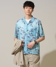 KHBGD46079 a.v.v MEN(アー・ヴェ・ヴェ) 【接触冷感/イージーケア/洗濯機で洗える/ストレッチ】メッシュプリントゴブソデオープンカラーシャツ ミント