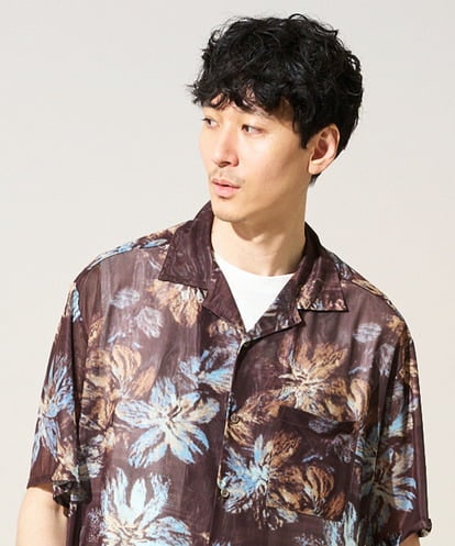 KHBGD46079 a.v.v MEN 【接触冷感/イージーケア/洗濯機で洗える/ストレッチ】メッシュプリントゴブソデオープンカラーシャツ