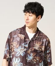 KHBGD46079 a.v.v MEN(アー・ヴェ・ヴェ) 【接触冷感/イージーケア/洗濯機で洗える/ストレッチ】メッシュプリントゴブソデオープンカラーシャツ ブラウン