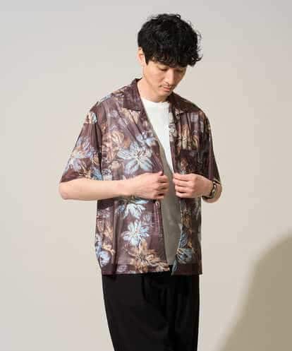KHBGD46079 a.v.v MEN 【イージーケア/洗濯機で洗える/接触冷感/ストレッチ】メッシュプリントゴブソデオープンカラーシャツ