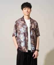 KHBGD46079 a.v.v MEN(アー・ヴェ・ヴェ) 【イージーケア/洗濯機で洗える/接触冷感/ストレッチ】メッシュプリントゴブソデオープンカラーシャツ ブラウン