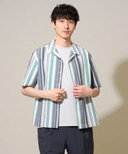 KHBGD47079 a.v.v MEN(アー・ヴェ・ヴェ) 【イージーケア/洗濯機で洗える/毛玉になりにくい/ストレッチ】シアサッカープリントオープンカラーシャツ グリーン