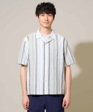 KHBGD47079 a.v.v MEN(アー・ヴェ・ヴェ) 【イージーケア/洗濯機で洗える/毛玉になりにくい/ストレッチ】シアサッカープリントオープンカラーシャツ ライトブルー
