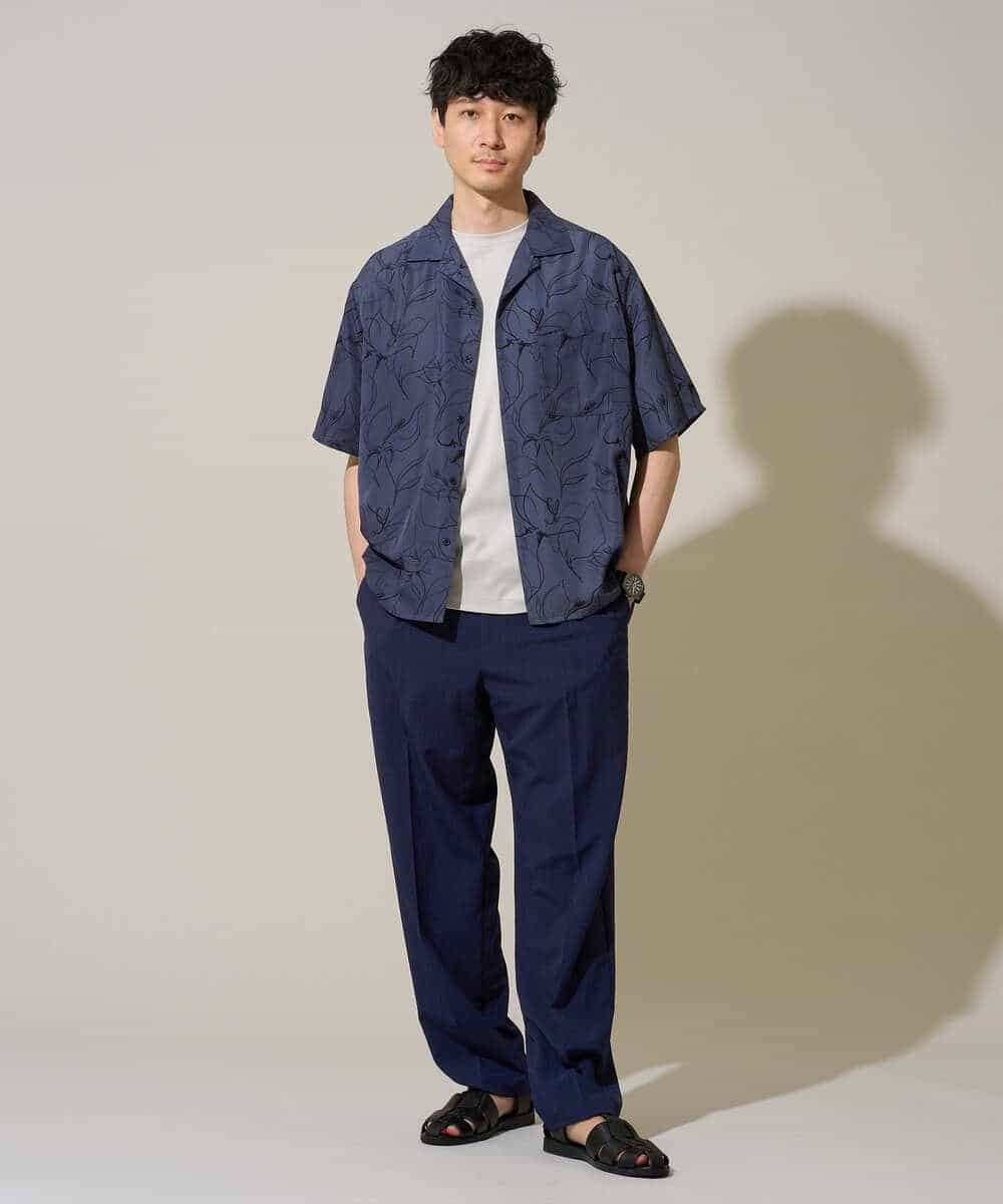 KHBGD48069 a.v.v MEN(アー・ヴェ・ヴェ) 【イージーケア/洗濯機で洗える/速乾/接触冷感/毛玉になりにくい】センガプリントゴブソテオープンカラーシャツ ブラック