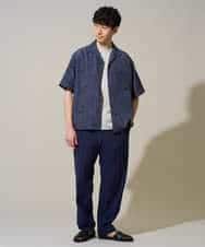 KHBGD48069 a.v.v MEN(アー・ヴェ・ヴェ) 【イージーケア/洗濯機で洗える/速乾/接触冷感/毛玉になりにくい】センガプリントゴブソテオープンカラーシャツ ブラック