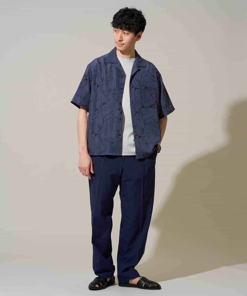 KHBGD48069 a.v.v MEN(アー・ヴェ・ヴェ) 【イージーケア/洗濯機で洗える/速乾/接触冷感/毛玉になりにくい】センガプリントゴブソテオープンカラーシャツ ブラック