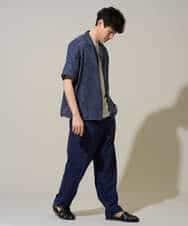 KHBGD48069 a.v.v MEN(アー・ヴェ・ヴェ) 【イージーケア/洗濯機で洗える/速乾/接触冷感/毛玉になりにくい】センガプリントゴブソテオープンカラーシャツ ブラック