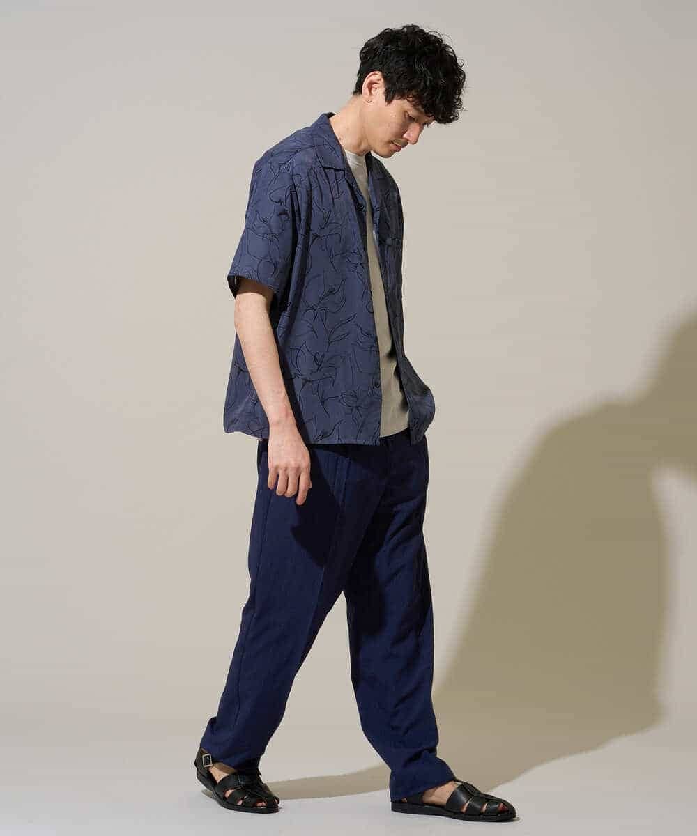 KHBGD48069 a.v.v MEN(アー・ヴェ・ヴェ) 【イージーケア/洗濯機で洗える/速乾/接触冷感/毛玉になりにくい】センガプリントゴブソテオープンカラーシャツ ブラック