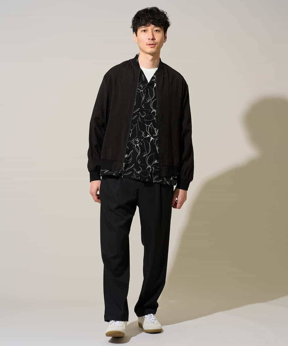 KHBGD48069 a.v.v MEN(アー・ヴェ・ヴェ) 【イージーケア/洗濯機で洗える/速乾/接触冷感/毛玉になりにくい】センガプリントゴブソテオープンカラーシャツ ブラック