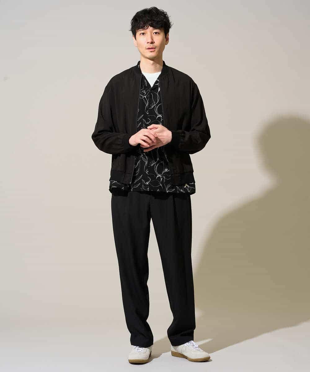 KHBGD48069 a.v.v MEN(アー・ヴェ・ヴェ) 【イージーケア/洗濯機で洗える/速乾/接触冷感/毛玉になりにくい】センガプリントゴブソテオープンカラーシャツ ブラック