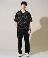 KHBGD48069 a.v.v MEN(アー・ヴェ・ヴェ) 【イージーケア/洗濯機で洗える/速乾/接触冷感/毛玉になりにくい】センガプリントゴブソテオープンカラーシャツ ブラック