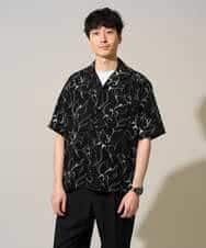 KHBGD48069 a.v.v MEN(アー・ヴェ・ヴェ) 【イージーケア/洗濯機で洗える/速乾/接触冷感/毛玉になりにくい】センガプリントゴブソテオープンカラーシャツ ブラック