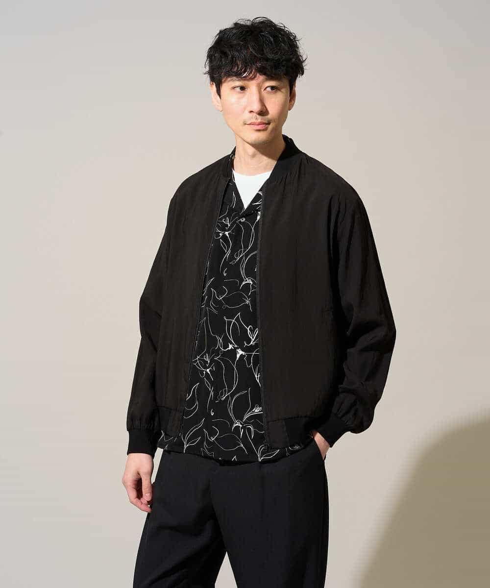 KHBGD48069 a.v.v MEN(アー・ヴェ・ヴェ) 【イージーケア/洗濯機で洗える/速乾/接触冷感/毛玉になりにくい】センガプリントゴブソテオープンカラーシャツ ブラック