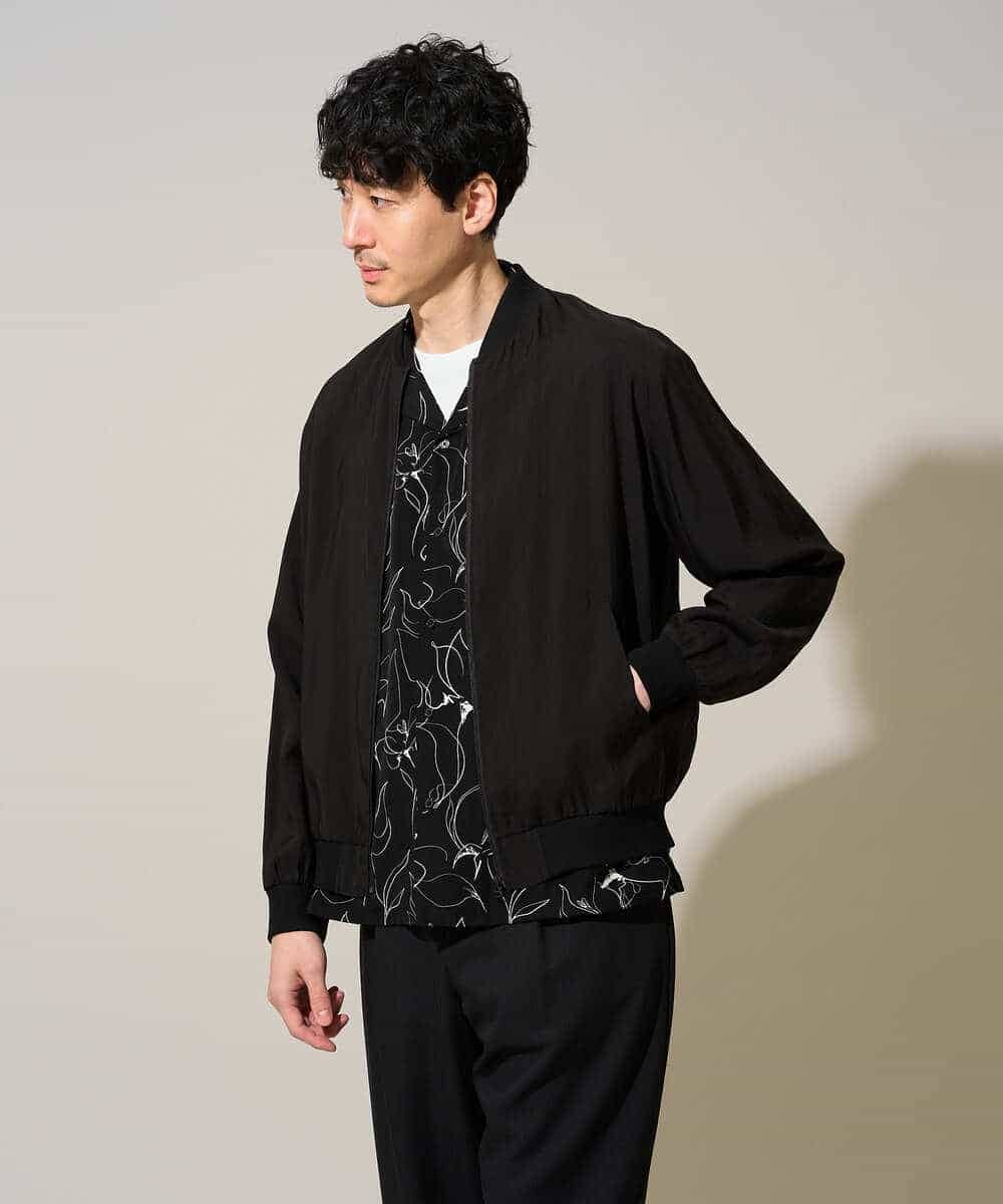 KHBGD48069 a.v.v MEN(アー・ヴェ・ヴェ) 【イージーケア/洗濯機で洗える/速乾/接触冷感/毛玉になりにくい】センガプリントゴブソテオープンカラーシャツ ブラック