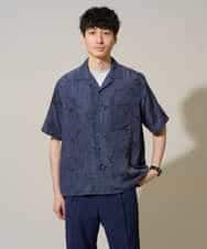 KHBGD48069 a.v.v MEN(アー・ヴェ・ヴェ) 【イージーケア/洗濯機で洗える/速乾/接触冷感/毛玉になりにくい】センガプリントゴブソテオープンカラーシャツ ブラック