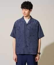 KHBGD48069 a.v.v MEN(アー・ヴェ・ヴェ) 【イージーケア/洗濯機で洗える/速乾/接触冷感/毛玉になりにくい】センガプリントゴブソテオープンカラーシャツ ブラック