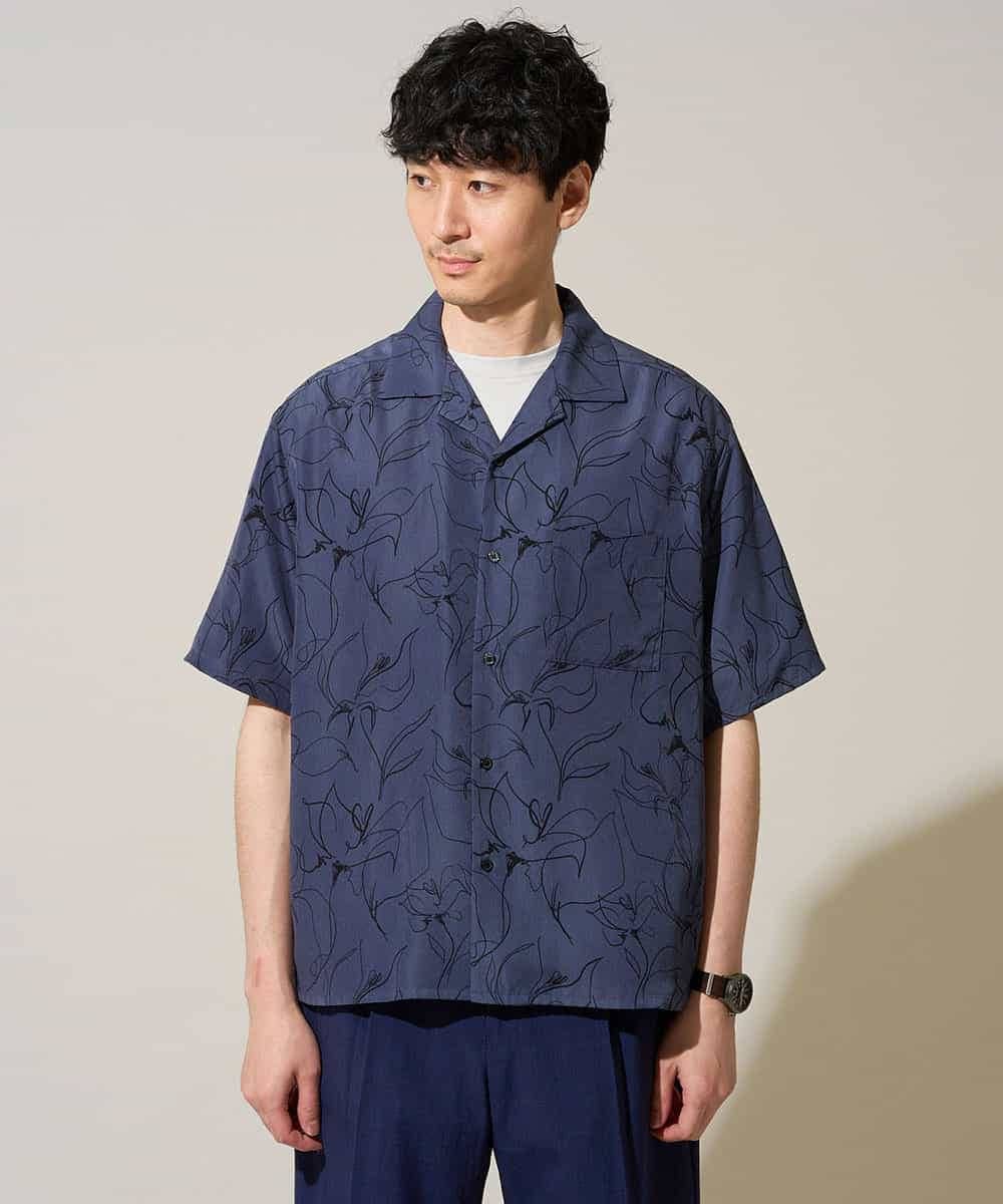 KHBGD48069 a.v.v MEN(アー・ヴェ・ヴェ) 【イージーケア/洗濯機で洗える/速乾/接触冷感/毛玉になりにくい】センガプリントゴブソテオープンカラーシャツ ブラック