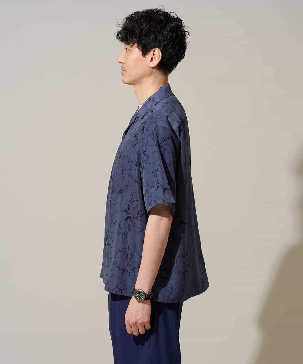 KHBGD48069 a.v.v MEN(アー・ヴェ・ヴェ) 【イージーケア/洗濯機で洗える/速乾/接触冷感/毛玉になりにくい】センガプリントゴブソテオープンカラーシャツ ブラック