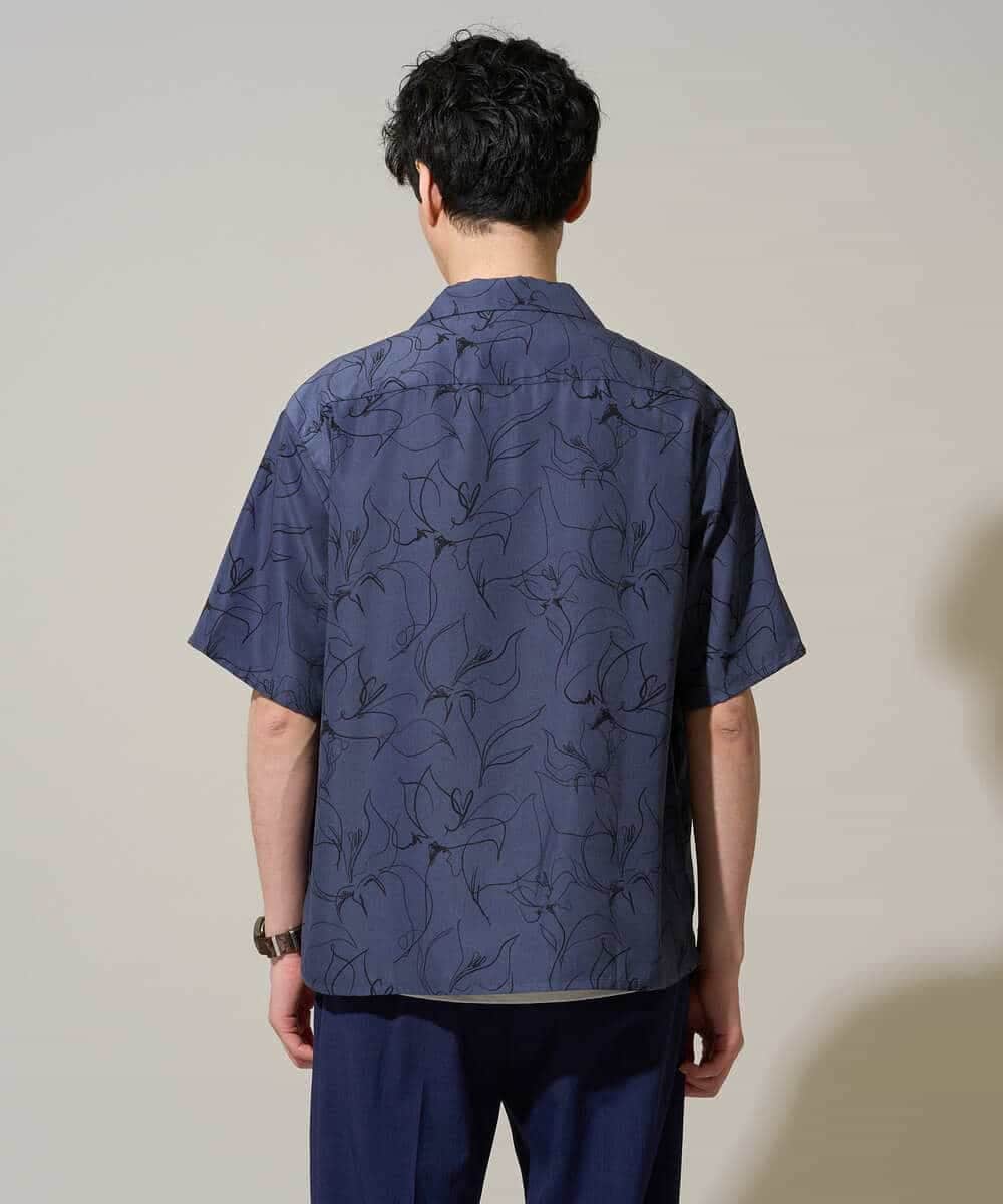 KHBGD48069 a.v.v MEN(アー・ヴェ・ヴェ) 【イージーケア/洗濯機で洗える/速乾/接触冷感/毛玉になりにくい】センガプリントゴブソテオープンカラーシャツ ブラック